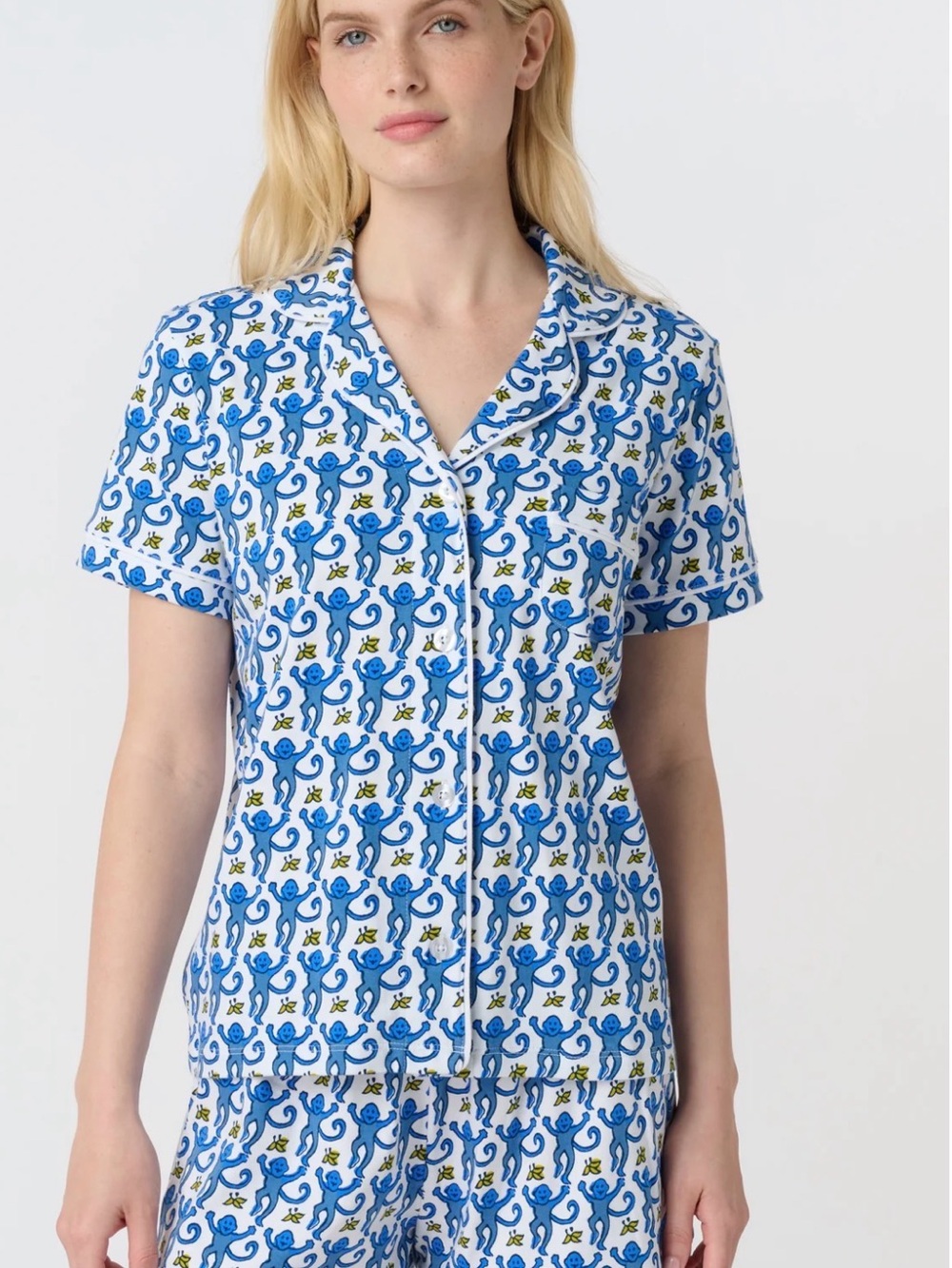 Roller Rabbit Blue Monkey Print Short-Sleeve Pajama Top